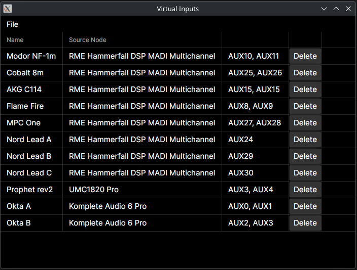 Virtual Inputs Window
